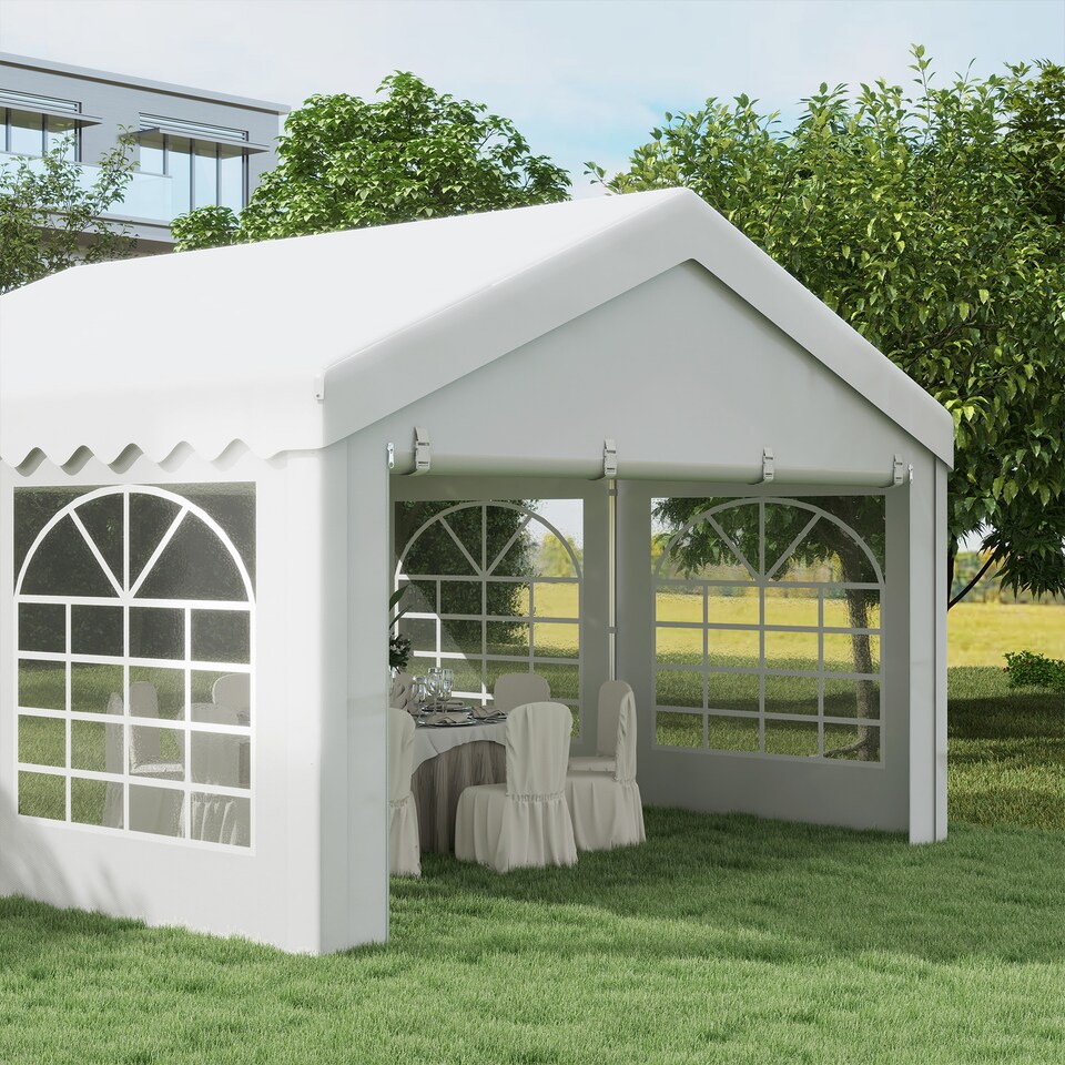 image 1 of Outsunny 4m x 4m Marquee Party Tent, Heavy Duty Wedding Canopy with Sidewalls, Doors, Windows, Galvanised Garden Gazebo for Parties Events, White