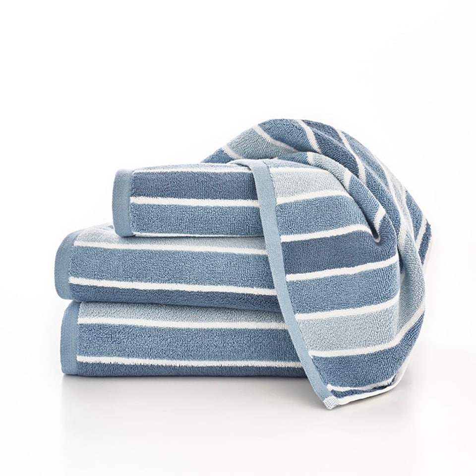 image 1 of Madison Soft BCI Cotton Towels – 100% Cotton, 550 GSM, Highly Absorbent, Yarn-Dyed Striped Design Blue | White | Bath sheet
