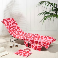 OHS Heart Print Microfibre Quick Dry Spa Bath Beach Chair Cover Towel Bag Pink