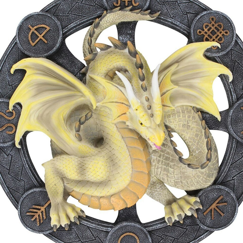 image 1 of Anne Stokes Mabon Resin Dragon Plaque - Yellow/Grey - One Size