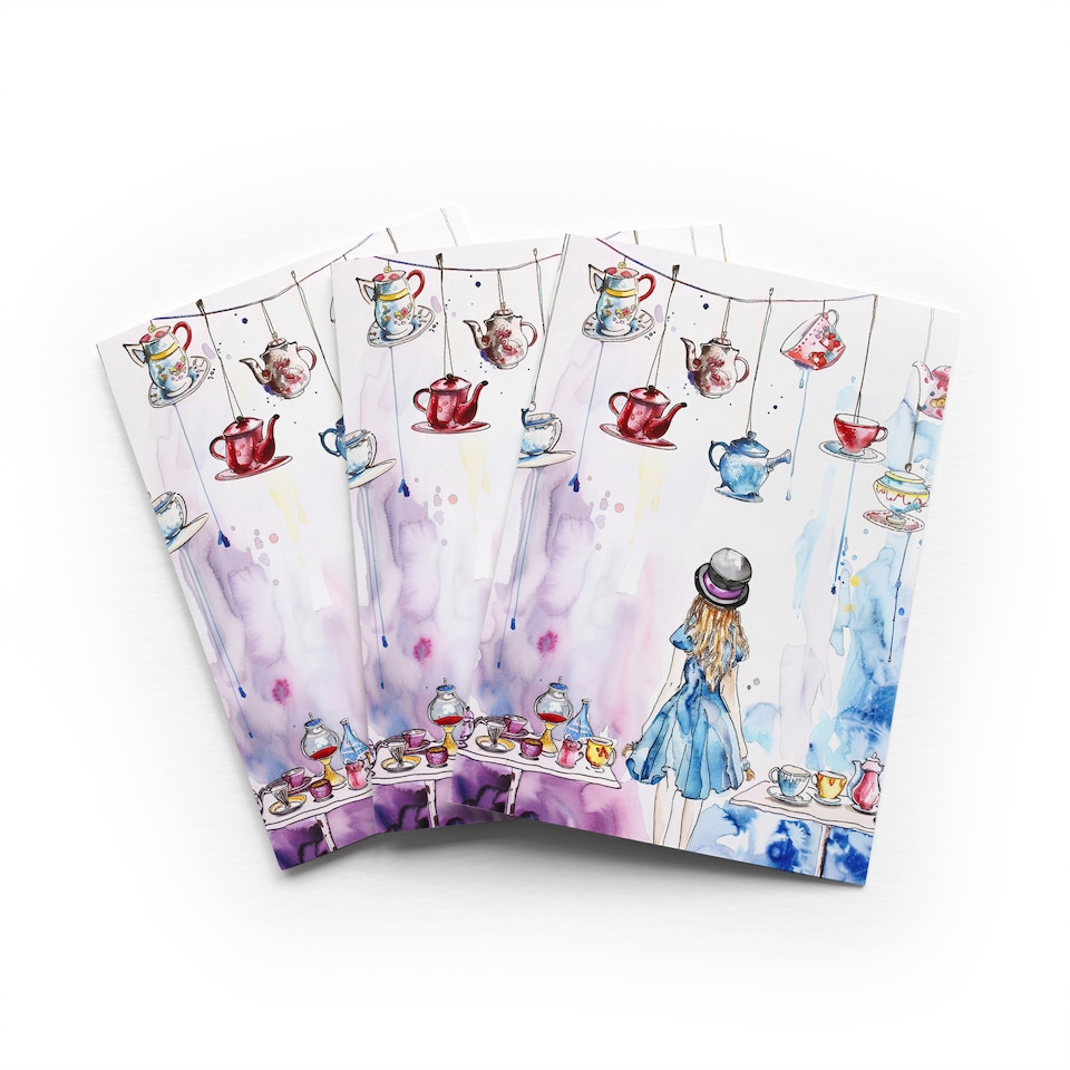 image 1 of Alice Mad Hatter Tea Party Greeting Card Any Occasion Set of 3 Blank Inside