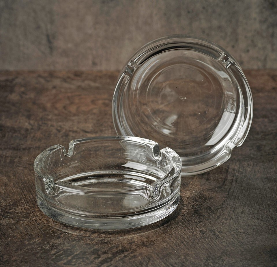 image 1 of Round Glass Classic Ashtray 10.2cm Round for Cigarettes Indoor Outdoor | Clear | Set of 2