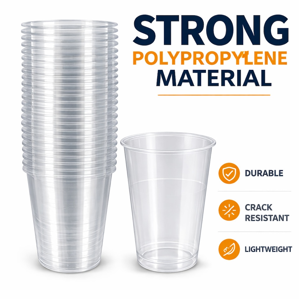 image 1 of Hero Disposable Half Pint Cups Polypropylene Tumblers Plastic Cups, Food Grade Cold Drink Cups with Rolled Rim, UKCA Marked, Lined Accurate Half Pint Measures, Recyclable Clear Party Cups | Clear | Clear | 50