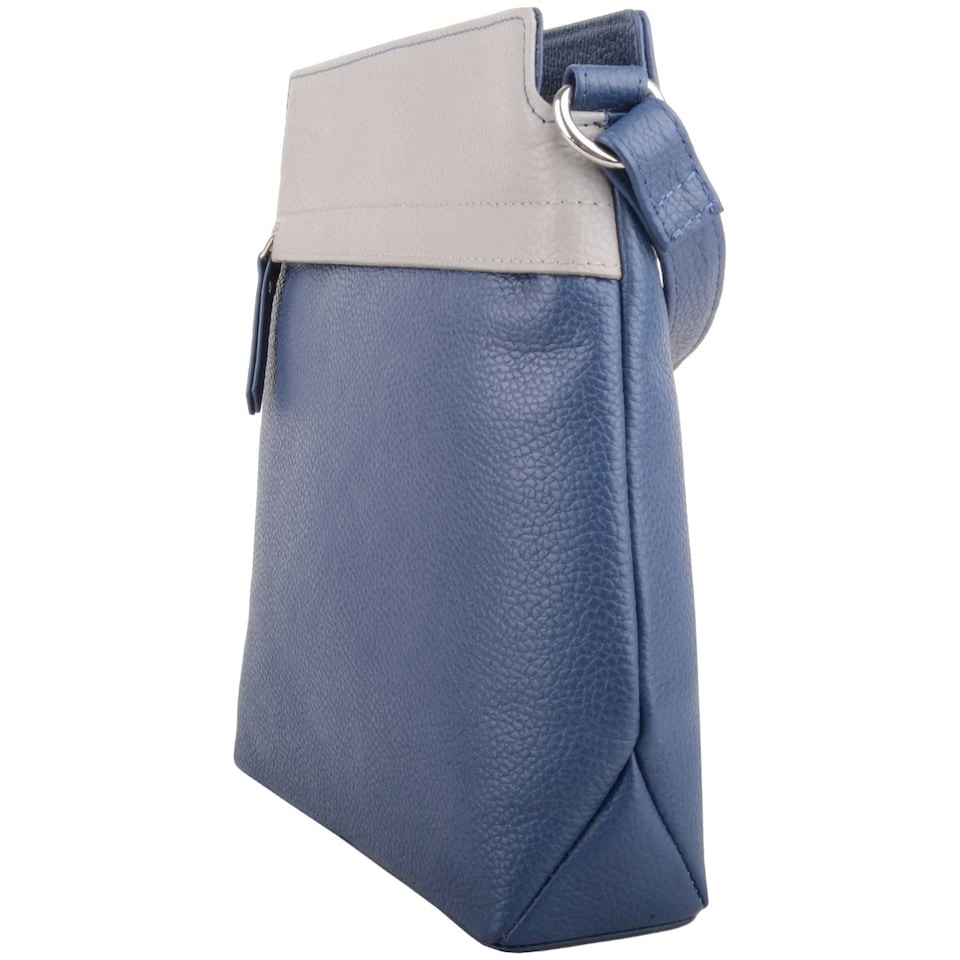 image 1 of Genuine Soft Leather Crossbody Shoulder Two Toned Handbag Blue | Ink Blue