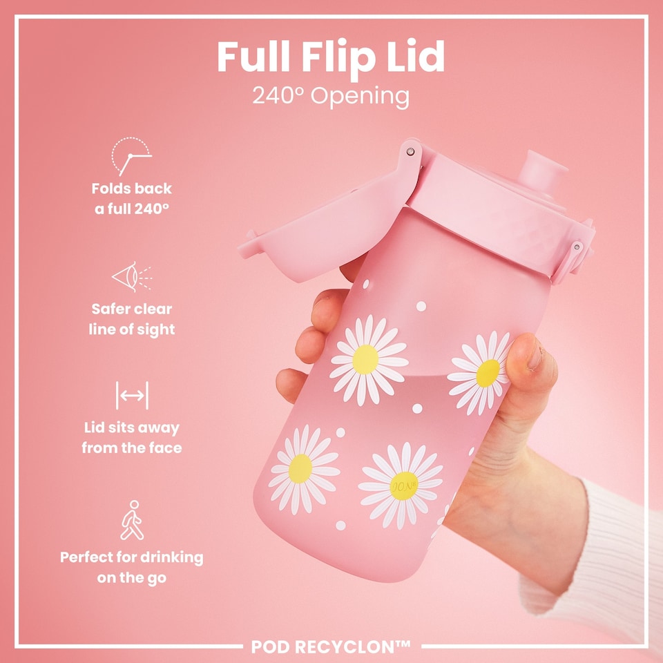 image 1 of Leak Proof Kids Water Bottle, BPA Free, 350ml (12oz) | Pink | Daisy | One Size