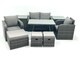 image 1 of Fimous Outdoor Garden Furniture Set Rattan Sofa Dining Table Set with Reclining Chair 3 Footstool 2 Side Table Dark Grey Mixed