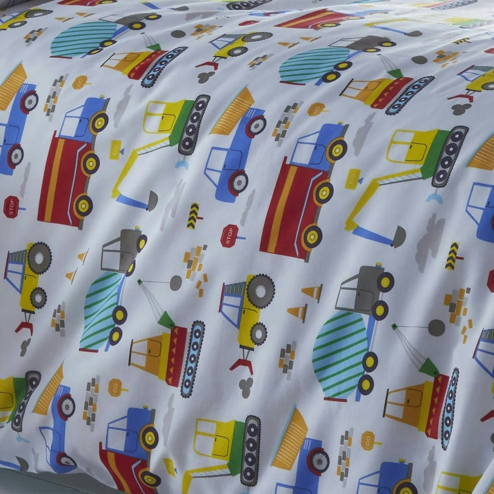 image 1 of Portfolio Home Bedding Bright Trucks Childrens Diggers Duvet Cover Reversible Bedding Set Multi | Single
