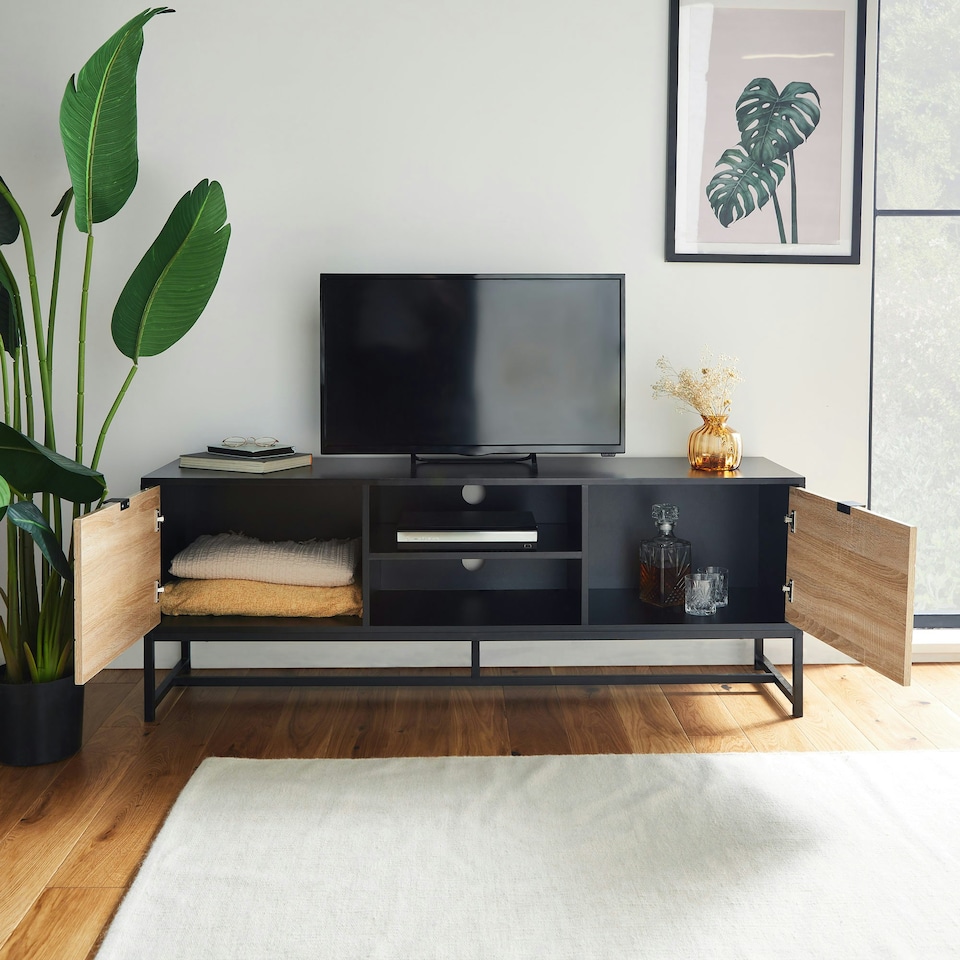 image 1 of VonHaus Black & Light Wood Effect TV Unit For TV's up to 65"