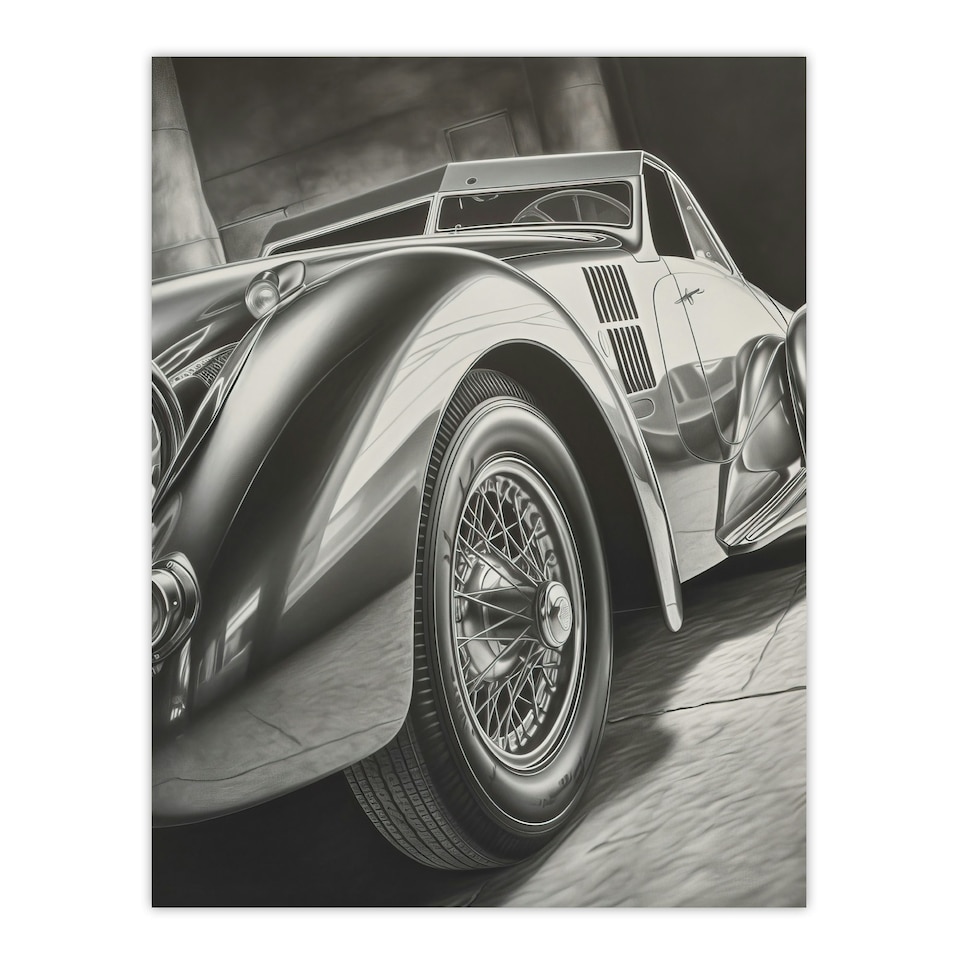 image 1 of Hyper Realism Pencil Drawing Sports Car Black Framed Wall Art Print A4