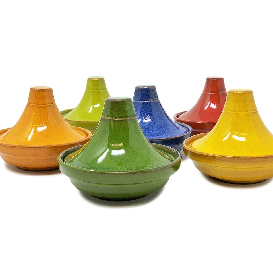 image 1 of Verano Spanish Ceramics Selena Glazed Set of 4 Mini Tagine Dip Dishes - 10cm Dark Green