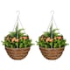 image 1 of Outsunny Pack of 2 FauPlant Artificial Lisianthus Flowers Hanging Planter with Basket for Indoor Decoration, Orange