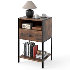 COSTWAY Nightstand with drawer Open Compartment Brown