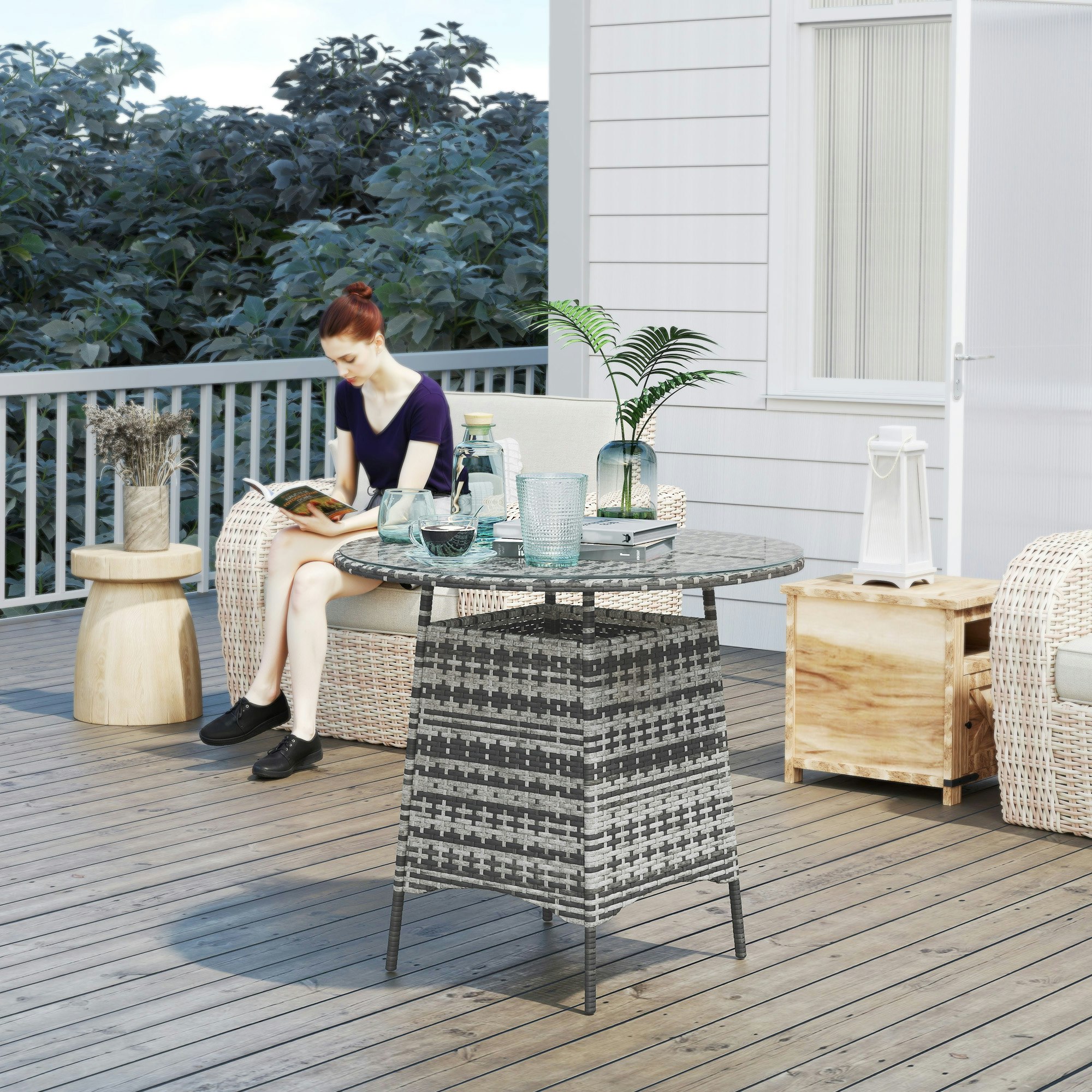 Wicker Umbrella Hole Coffee Table Round Patio Patio Table For With
