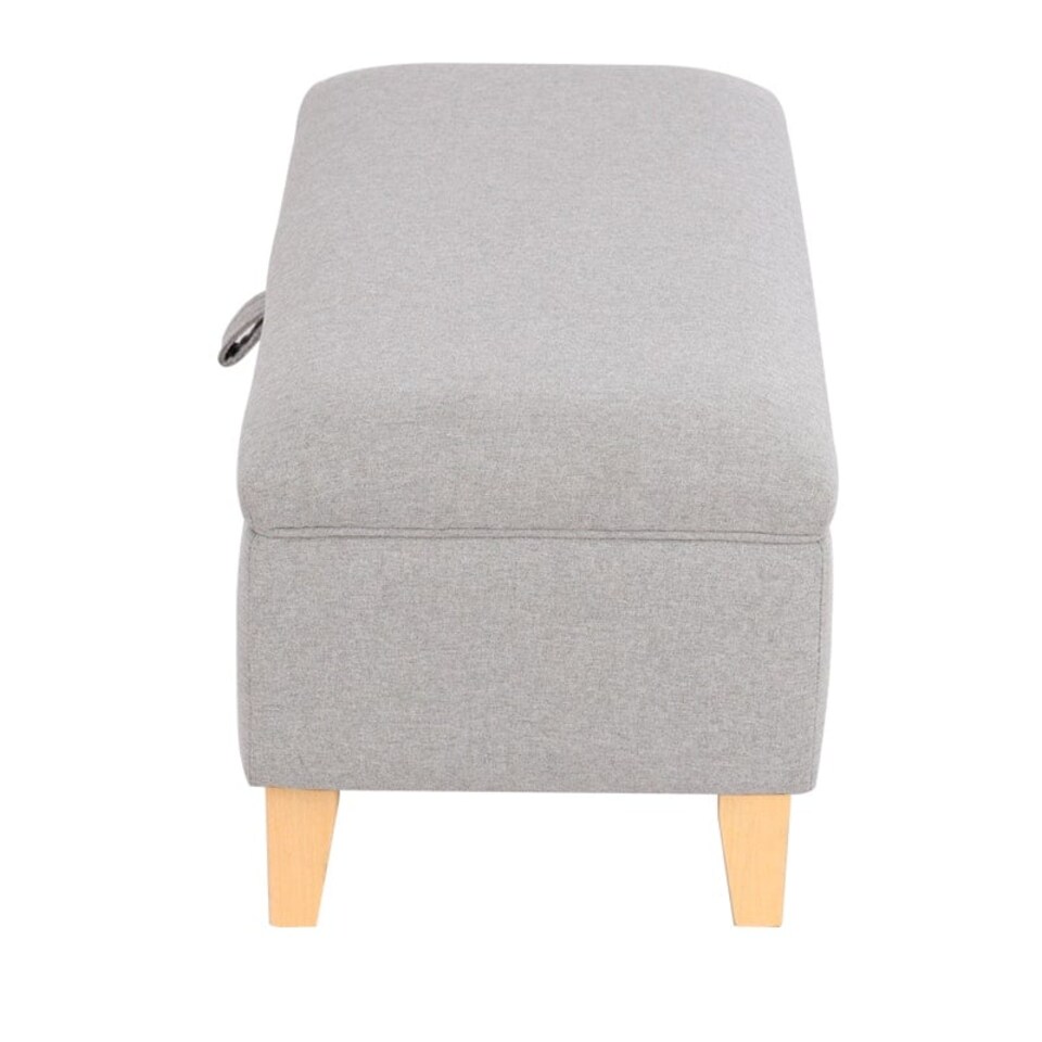 image 1 of Living and Home Linen Upholstered Storage Ottoman - Light Grey - 71cm