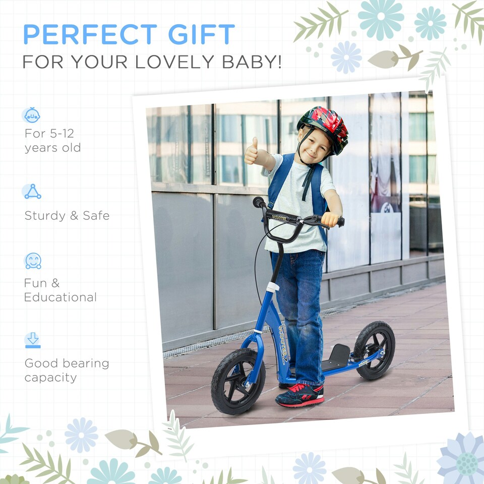 image 1 of HOMCOM Push Scooter, Teen Kids Scooter with 12" EVA Tyres, Blue