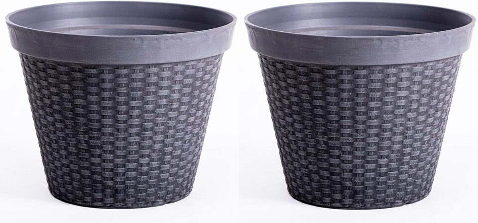 image 1 of Wicker Design Planter (D40 x H30cm) x 2 | Grey | 2