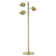 Interiors by Premier Brass Finish Floor Lamp, Contemporary Slim Metal Floor Lamp With Three Head Spotlights, Standing Lamp Gold