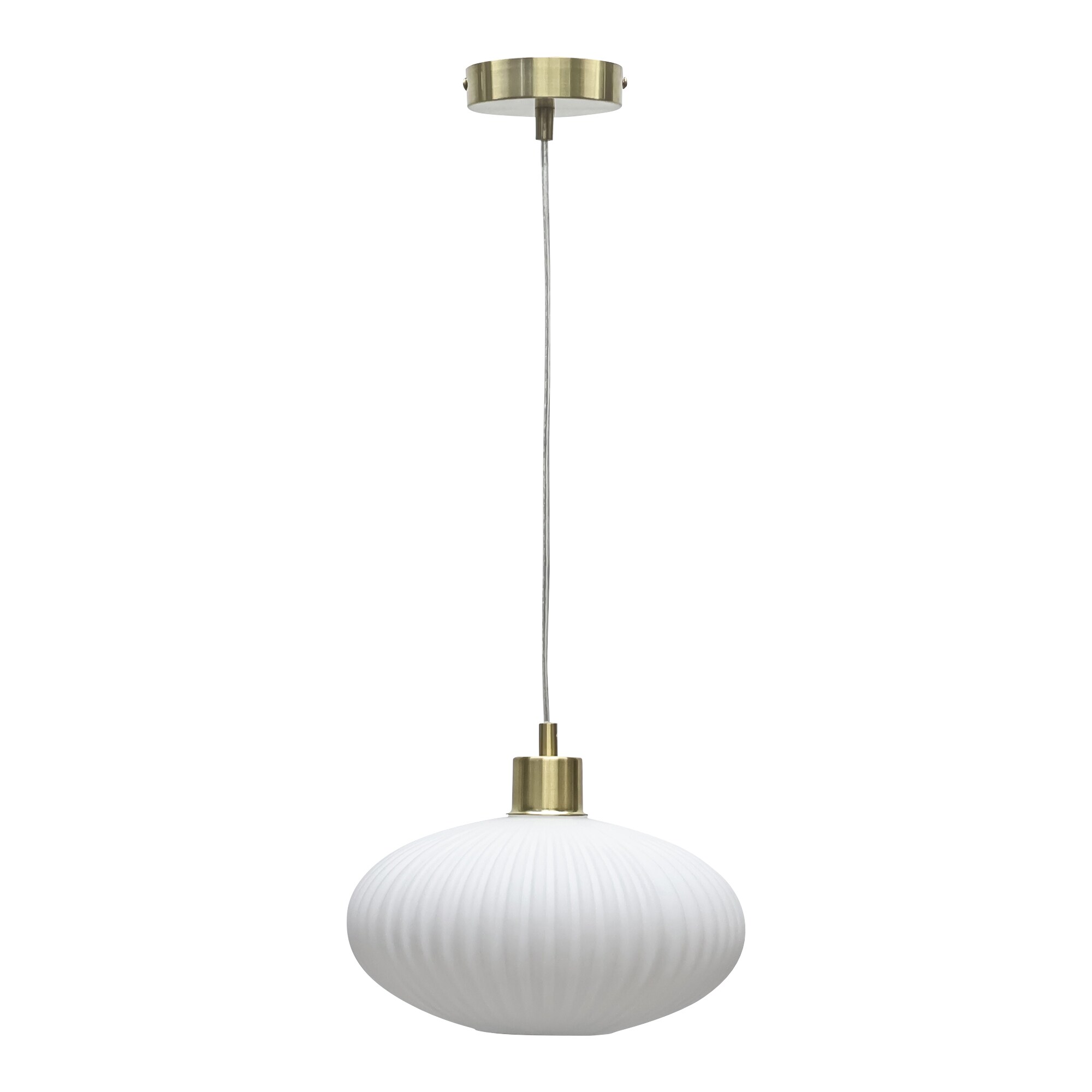 First Choice Lighting White Oval Glass Kitchen Dining Ceiling Light Pendant with Satin Brass