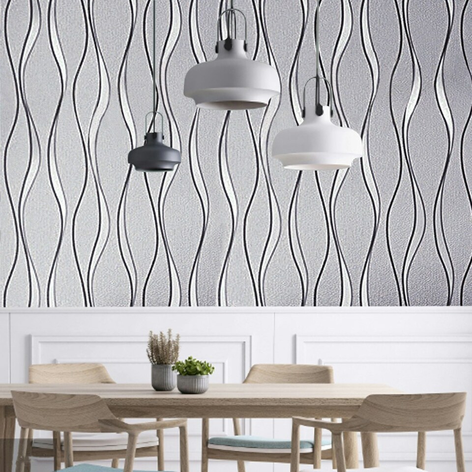 image 1 of Living and Home Geometric Wavy Striped Fabric Wallpaper - 950*53cm