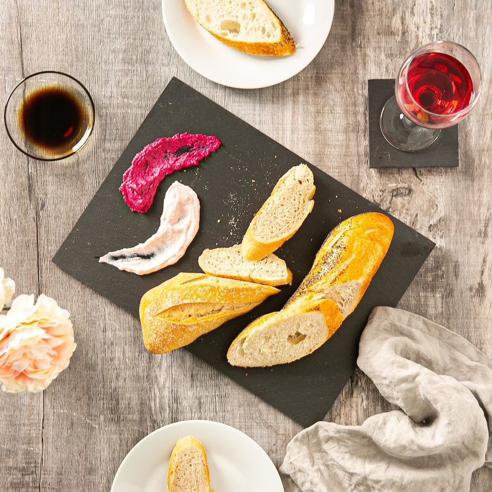 image 1 of Argon Tableware 6x Linea Slate Placemats - Rectangular Natural Stone Smooth Edge Slate Dinner Mats Dinnerware Plate Placemats | Black | Natural | One Size | 6