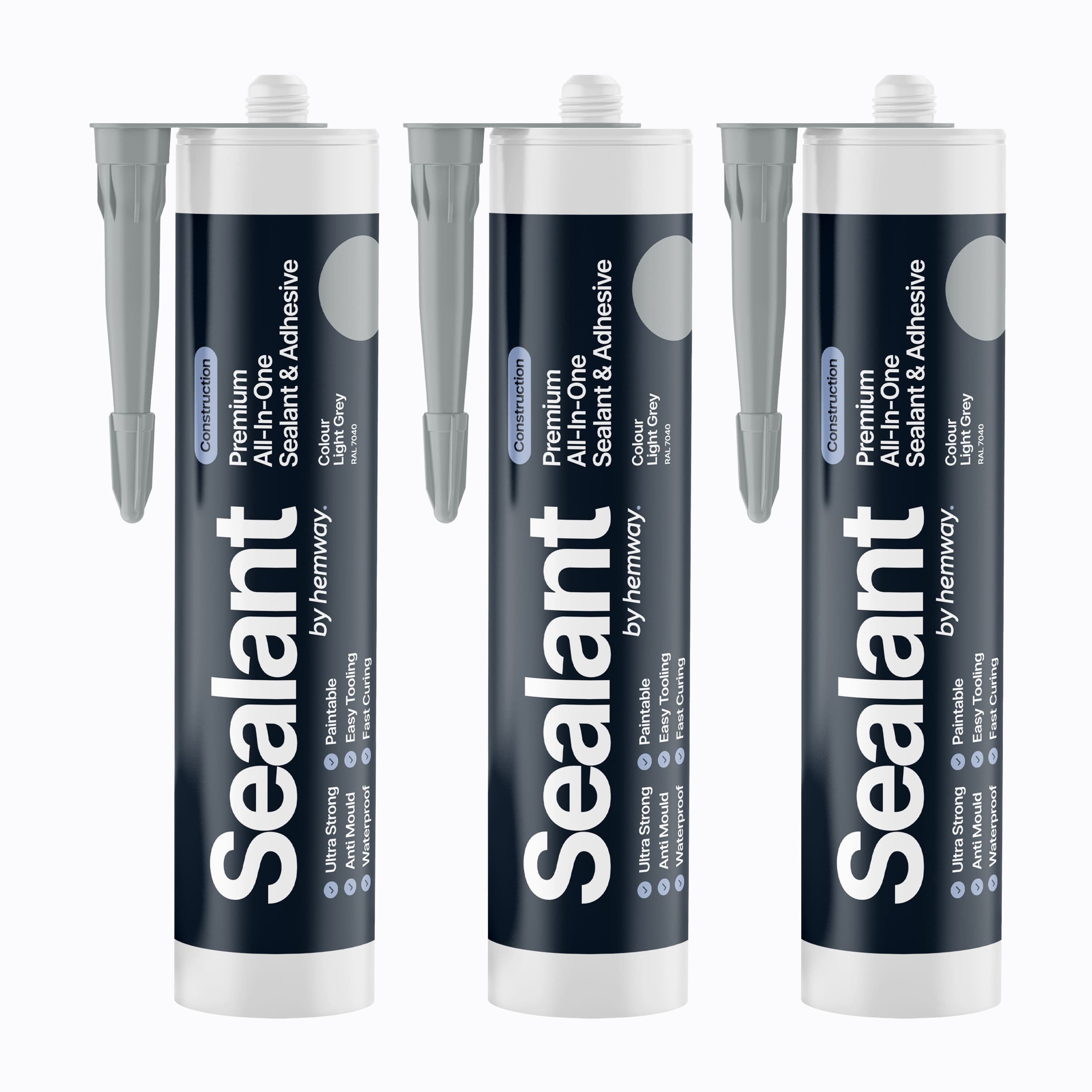 Hemway Hybrid Polymer Sealant & Adhesive Light Grey Waterproof Anti Mould Shower Bath Construction All-In-One - 3 Pack