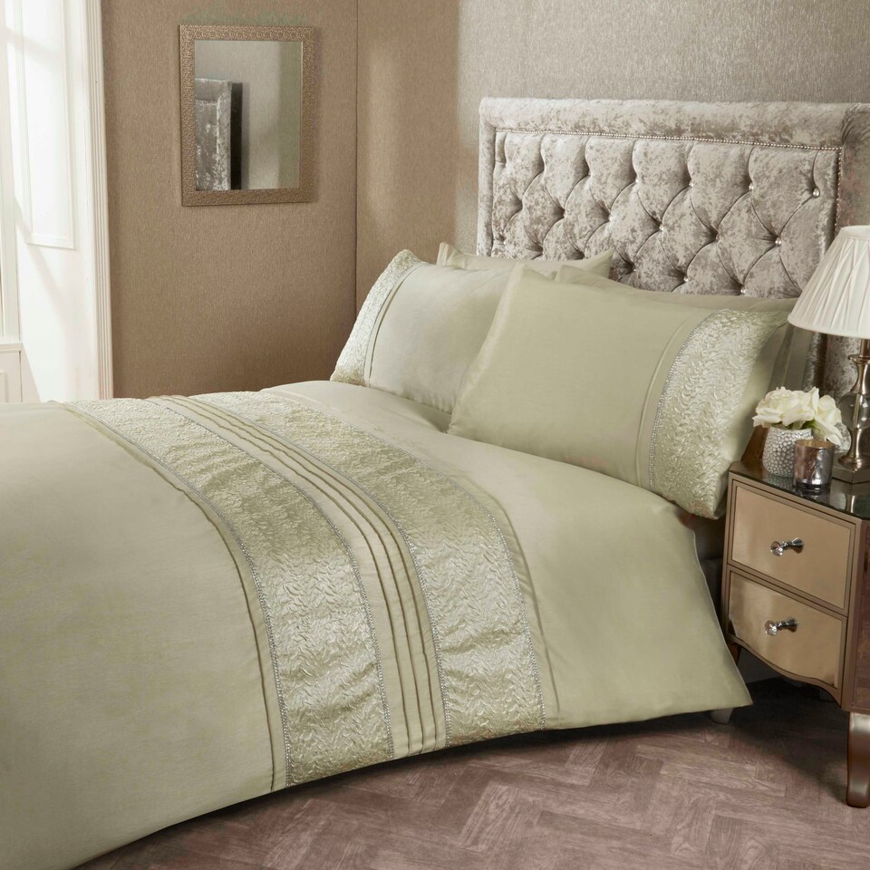 image 1 of Aurora Floral Polycotton Fabric Duvet Cover Set with Pillowcase Gold | Super King