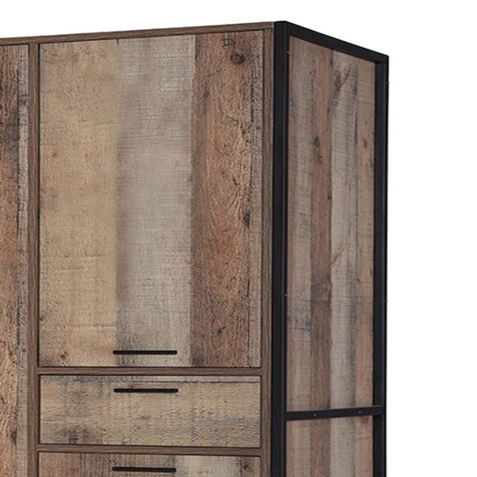 image 1 of Hoxton 4 Door Wardrobe - Wood - L52 x W123.8 x H180 cm - Distressed Oak Effect Brown