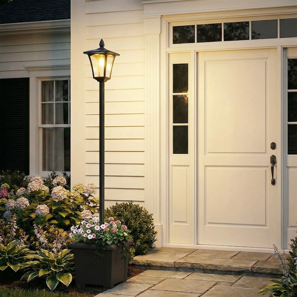 image 1 of Outsunny 160cm Garden Solar Lamp Post Light, LED Solar Light Post, Black | Black | Black | 33L x 33W x 160H cm