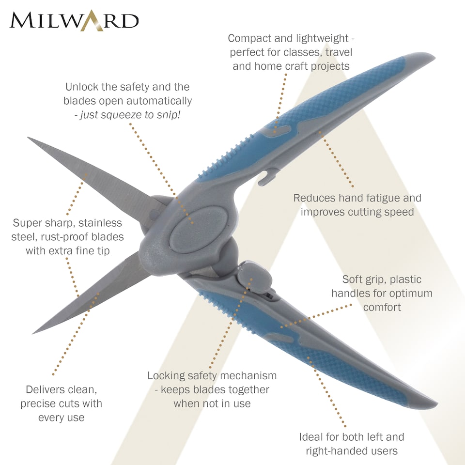 image 1 of Milward Easy Action Scissors - 16.5cm/6.5in Spring-Assisted Soft-Grip Scissors with 4cm Blade for Precision Crafting