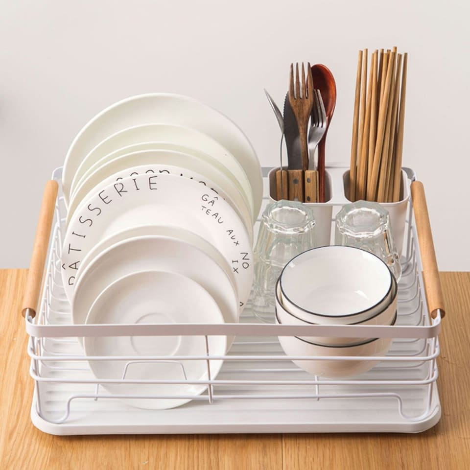 image 1 of Living and Home Dish Drainer Rack with Removable Drainboard - White | White
