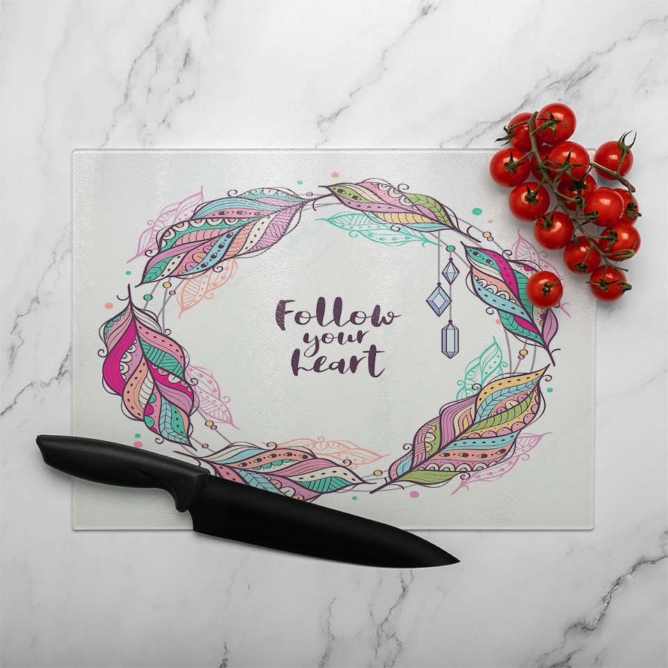 image 1 of Follow Your Heart Glass Chopping Board | Multi