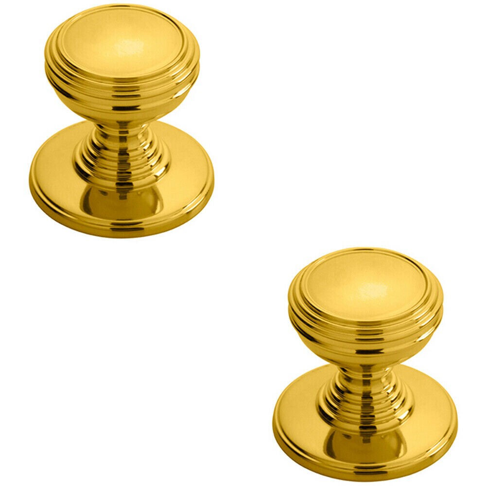 Loops 2x Ringed Tiered Cupboard Door Knob 30mm Diameter Polished Brass Cabinet Handle in Metallics