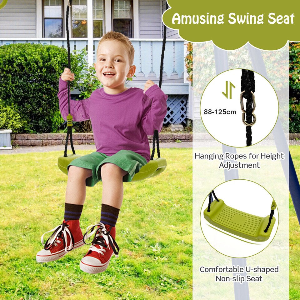 image 1 of COSTWAY 3-in-1 Swing Set A-Frame Swing Set Multifunctional Activity Playset for Backyard
