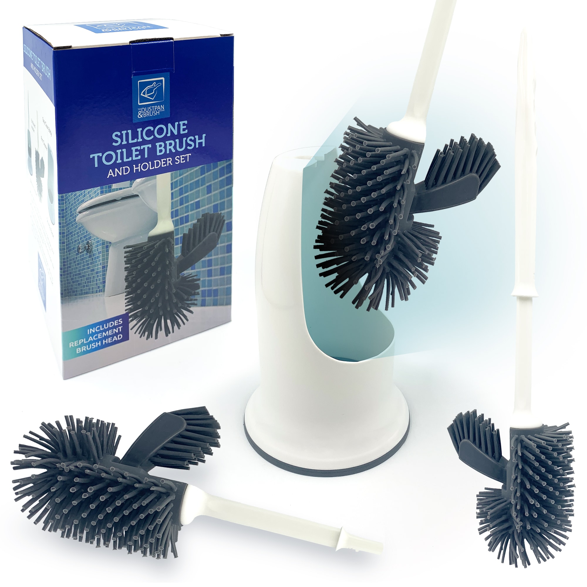 Silicone Toilet Brush Set with Spare Head and Rim Cleaner