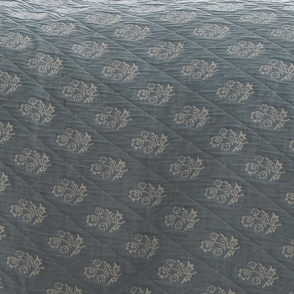 image 1 of D & D Block Floral Bedspread Blue