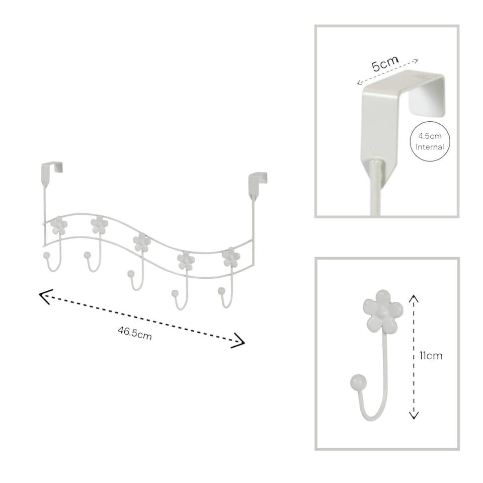 image 1 of Showerdrape Flowers White Over Door Storage Hooks | White | White | 1