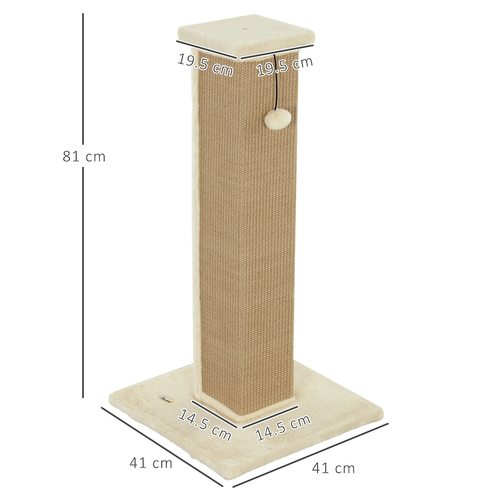 image 1 of PawHut Cat Scratching Post with Vertical Sisal Rope Ball Plush, 81cm, Beige