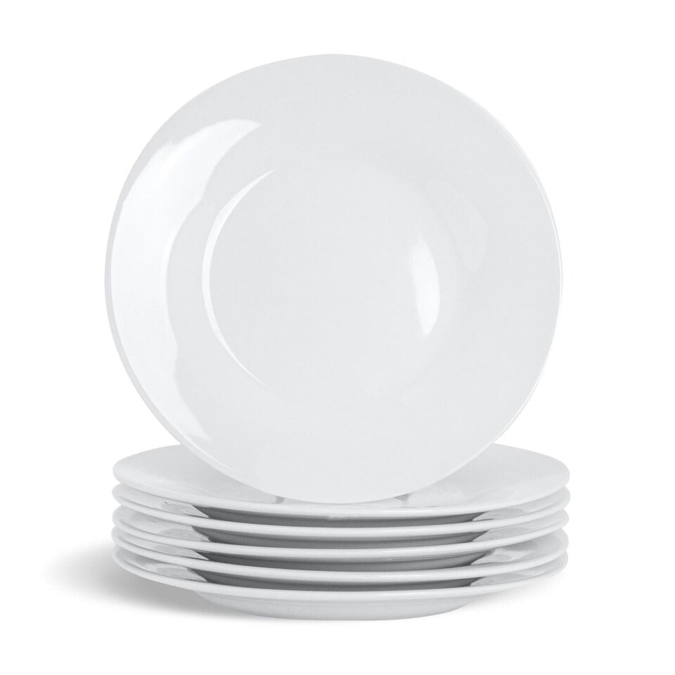 image 1 of Glim Glam Dinner Plates Set 10.5” Porcelain White 6pc Set Rim White