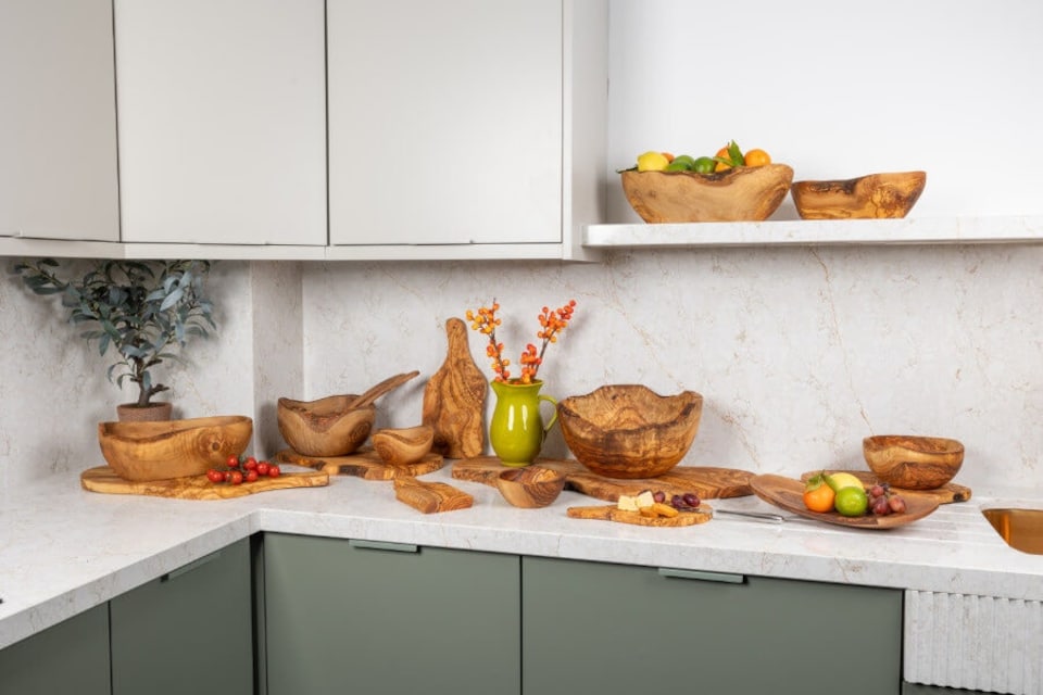 image 1 of Verano Spanish Ceramics Olive Wood Trio Oval Serving Dish Set - 13-19cm
