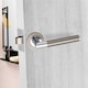 image 3 of Golden Grace Mitred Design Bathroom WC Toilet Door Handles Set on Round Rose in Satin Nickel Polished Chrome Finish with 64mm Mortise Lock and Thumbturn | Grey | 1 Set