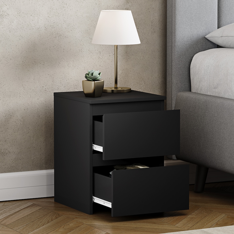 image 1 of Vida Designs Denver 2 Drawer Bedside Chest Cabinet Table Nightstand, Black