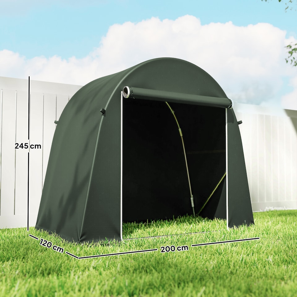 image 1 of Outsunny 8 x 4 ft Garden Storage Shed Tent, Waterproof Bike Tent with Roll-up Zipper Door and Galvanised Metal Frame, Outdoor Portable Shed Storage Shelter for Bike, Garden Tools | Green