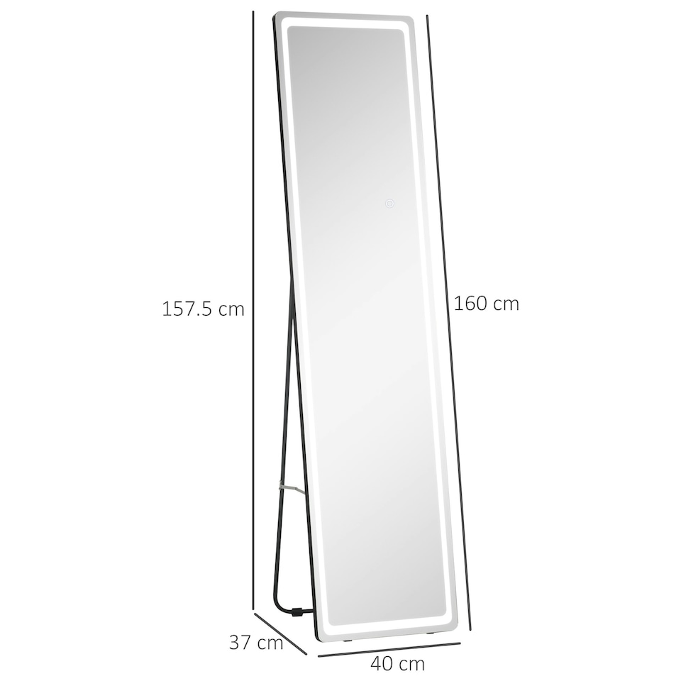 image 1 of HOMCOM LED Lighted Full Length Mirror, Floor Standing or Wall Mount Bedroom