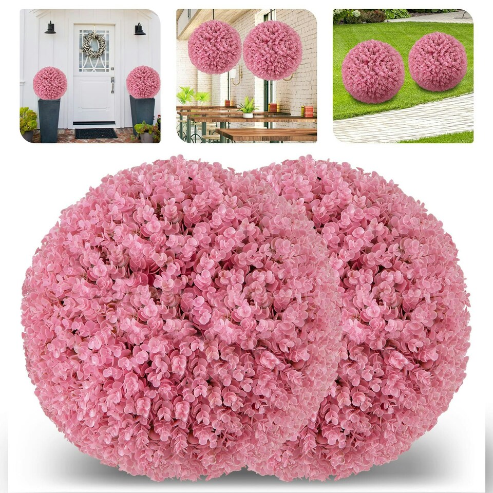 image 1 of COSTWAY 2PCS Artificial Plant Topiary Balls 44CM Decorative Balls Pink | One Size