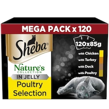 120 x 85g Sheba Natures Collection Adult Cat Food Pouches Mixed Poultry in Jelly 3 x 40pk