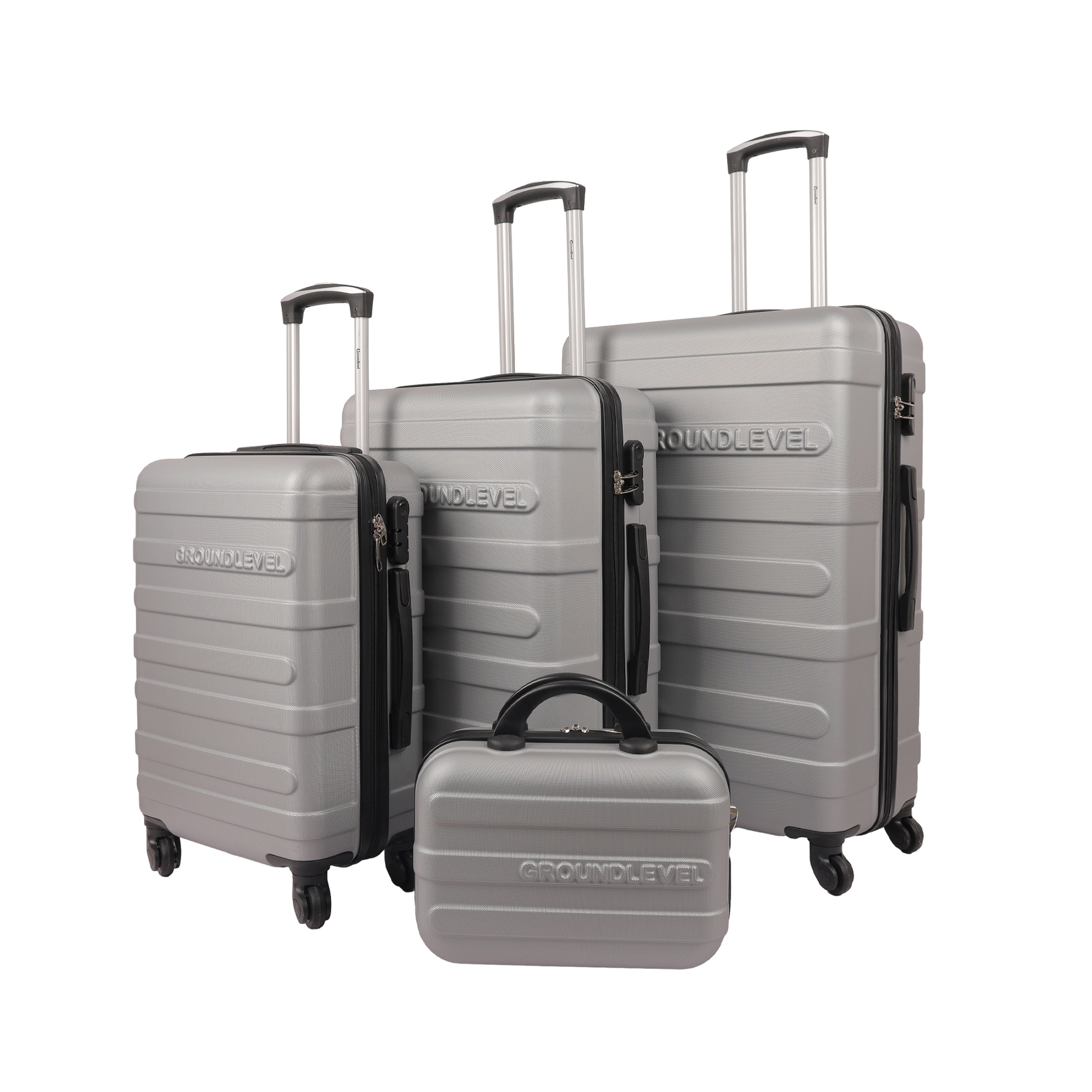 Groundlevel 4 Piece Regency Hard Shell Travel Luggage Trolley Set | Grey | Grey