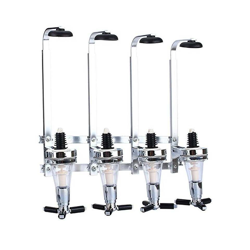 image 1 of Oypla 4 Bottle Wall Mounted Spirit Drink Dispenser Bar Shot Measurer Optics
