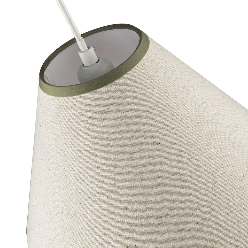 image 1 of Scallop Edge Natural Textured Linen Coolie Lamp Shade with Olive Trims | Green | Olive Green | 1