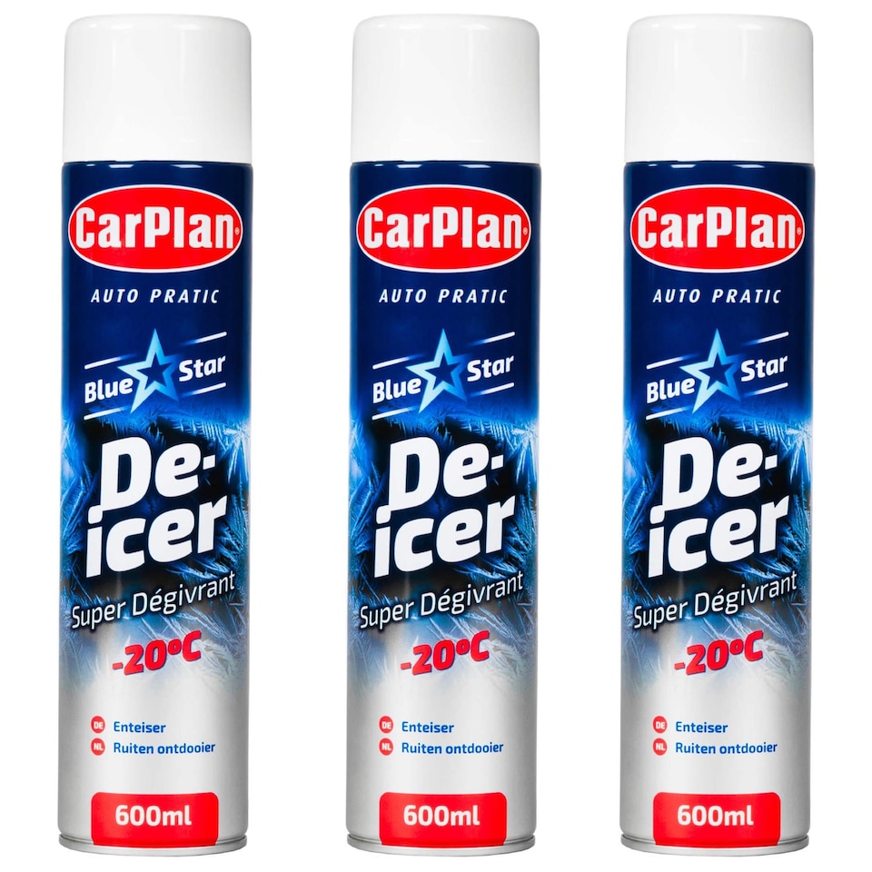 image 1 of CarPlan Blue Star De-Icer Car Windscreen Aerosol Spray Car Ice Melt 600ml x3