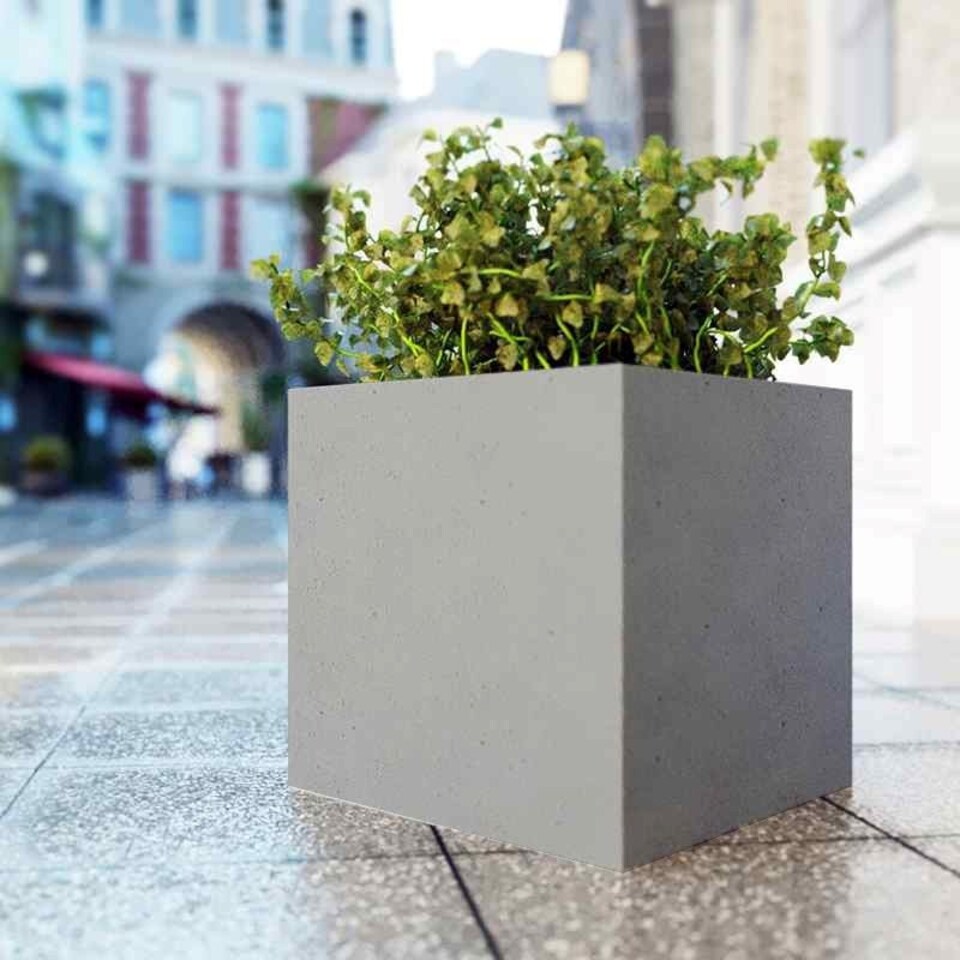 image 1 of Primrose Grey Cube Handmade Fiberstone Indoor Outdoor Planter 40cm